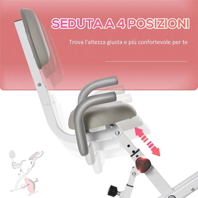 CYCLETTE PIEGHEVOLE 2 IN 1 RESISTENZA MAGNETICA REGOLABILE BICI DA FITNESS CON SENSORE DI FREQUENZA CARDIACA ELASTICI PER BRACCIA - ROSA
