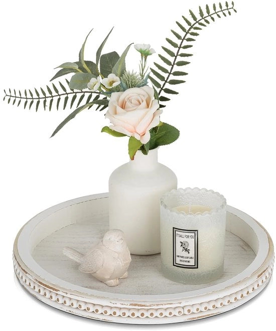 Piatto di servizio in legno decorativo - stile shabby chic - 1 pezzo - calcestruzzo bianco