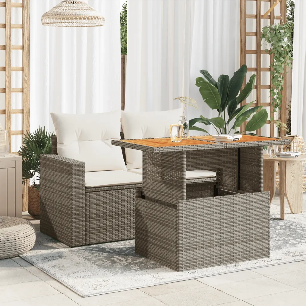 Tavolo Giardino | Tavolino da esterno Grigio 100x55x73 cm Polyrattan e Legno Acacia