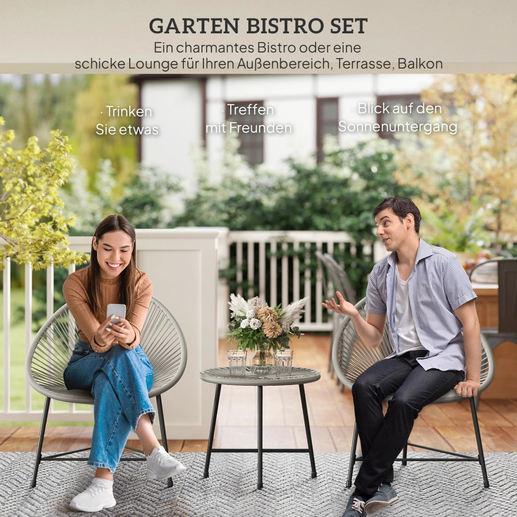 Set Giardino 3 Pezzi ¨C zephmum ¨C Grigio, Polyrattan, Acciaio
