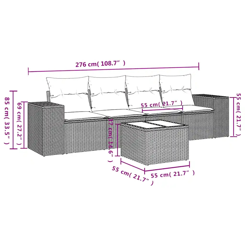 Salotto da Giardino-Set Divani da Giardino 5 pz con Cuscini Marrone in Polyrattan 752418