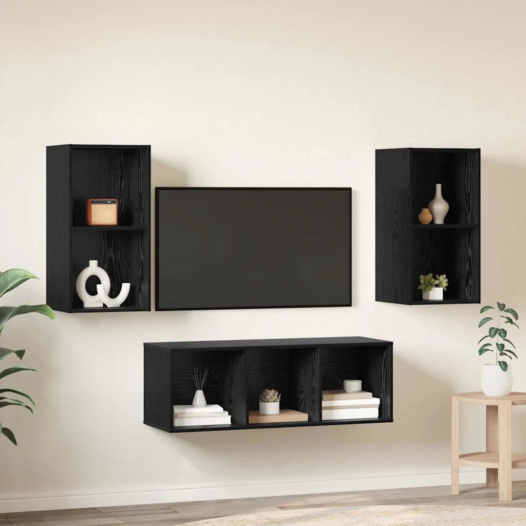 Set mobile TV 3 pz Rovere Nero Legno ingegnerizzato 3393379