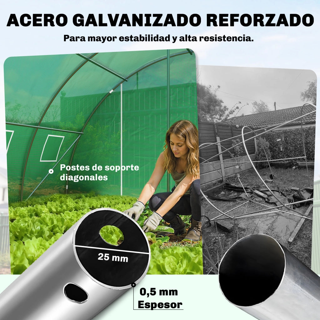 Serra Tunnel da Giardino ¨C Xylo ¨C PE Anti-UV Verde con 2 Porte Arrotolabili e Finestre a Rete