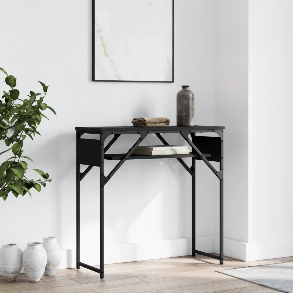 Tavolo Consolle con Ripiano Nero 75x30x75cm Legno Multistrato 837797