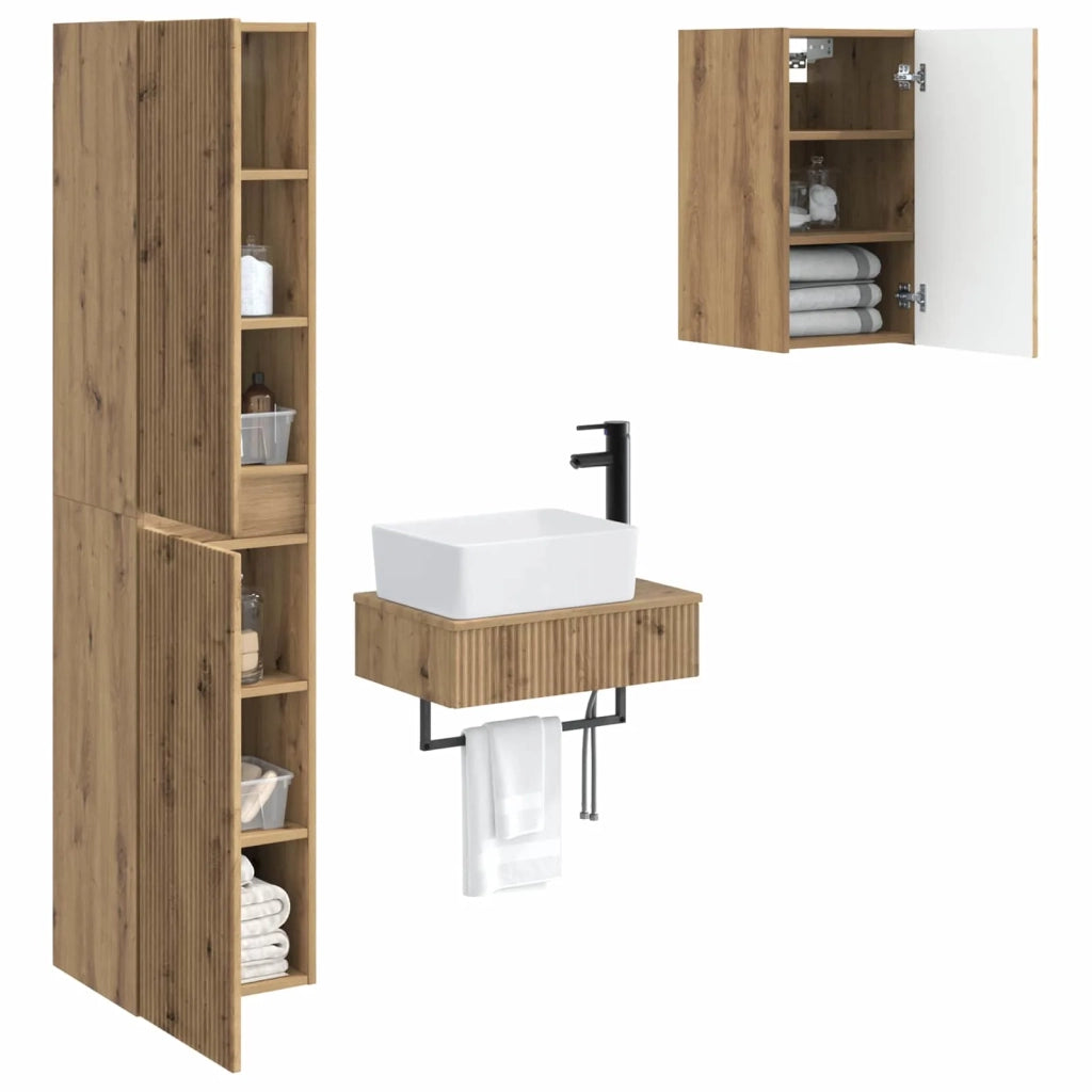 Set di mobili per il bagno 3 pz Rovere Artigianale 3406062