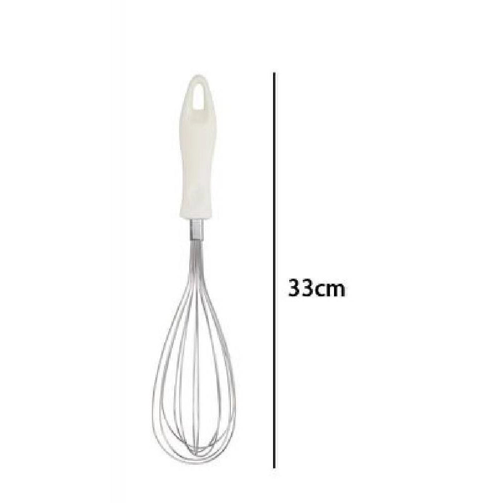 Trade Shop - Frusta 33 Cm Con Manico In Plastica Bianca Utensile Da Cucina Pasticceria 66157 -