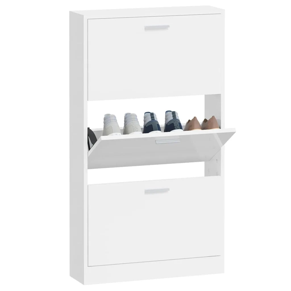 Scarpiera Bianco Lucido 59x17x108 cm in Legno Multistrato