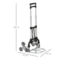 DURHAND Carrello Portapacchi Pieghevole a 6 Ruote max 70 kg con Fune e Maniglia Estraibile, 47x47x100 cm, Nero e Argento
