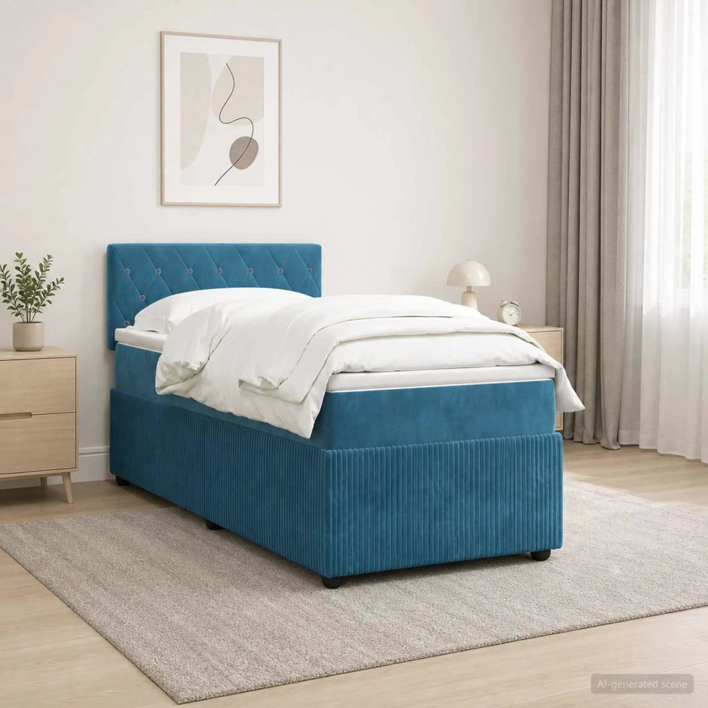 Letto box spring con materasso Blu 90 x 190 cm Velluto 3453045