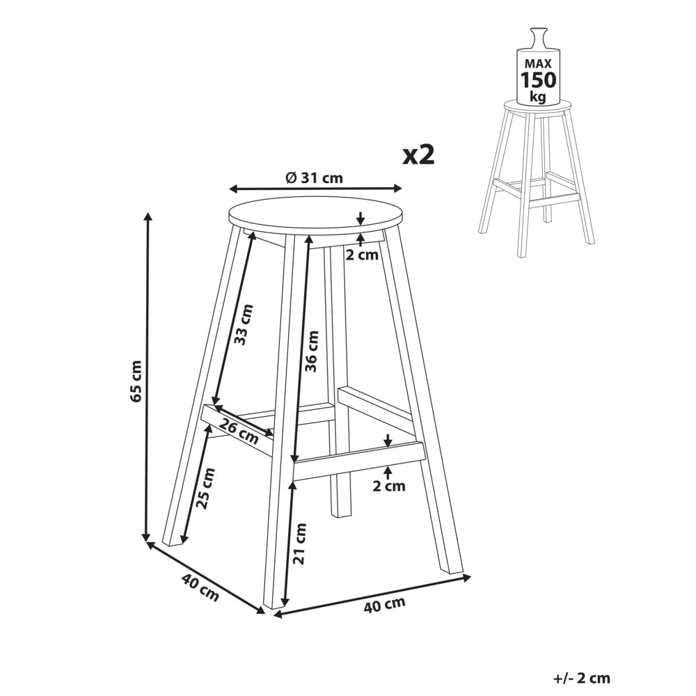 Set di 2 sgabelli da bar in legno di bambù marrone chiaro stile classico per cucina e sala da pranzo