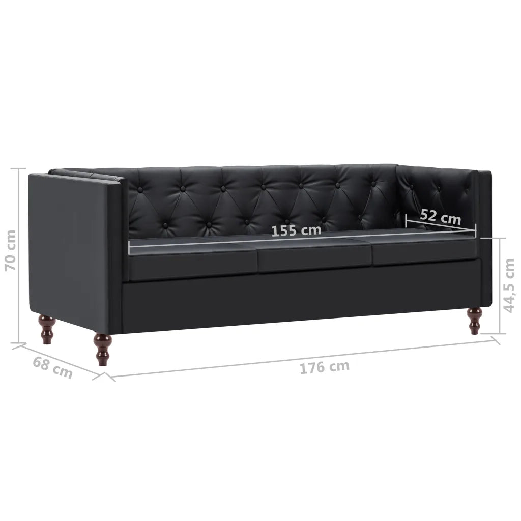 Divano Chesterfield a 3 Posti Rivestito in Similpelle Nero 247154
