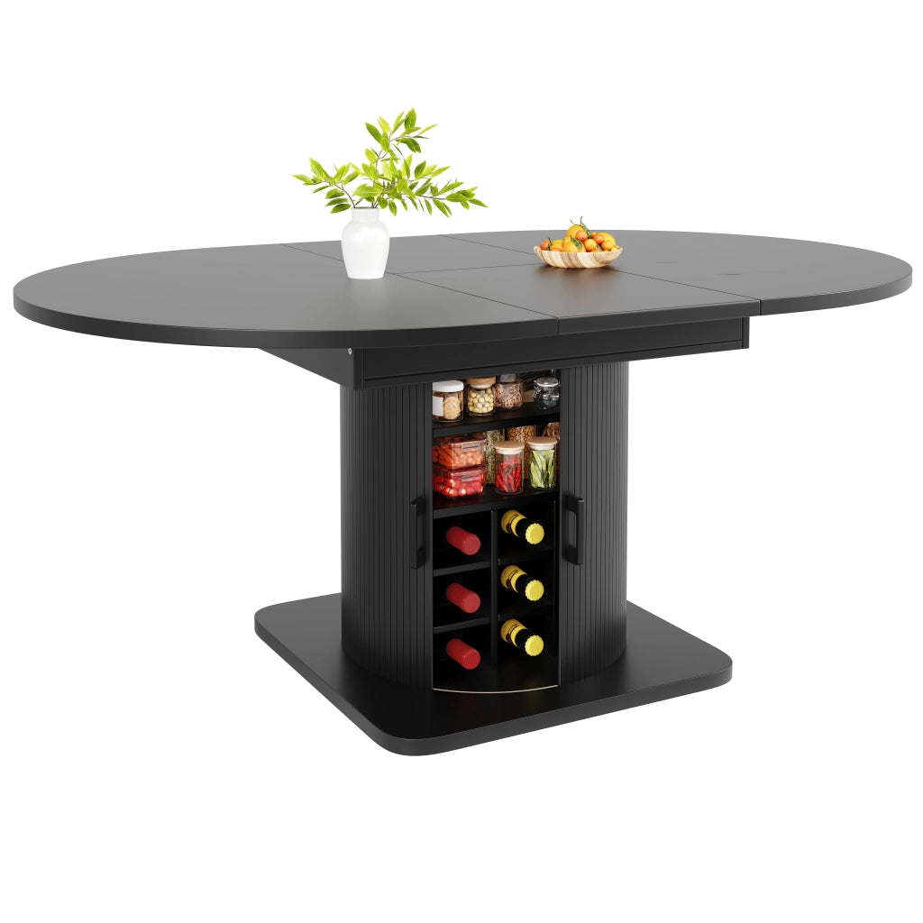 Tavolo allungabile con vano contenitore; ripiani removibili e portabicchieri; per cucina; in MDF e metallo; nero; 118 × 118 × 76 cm