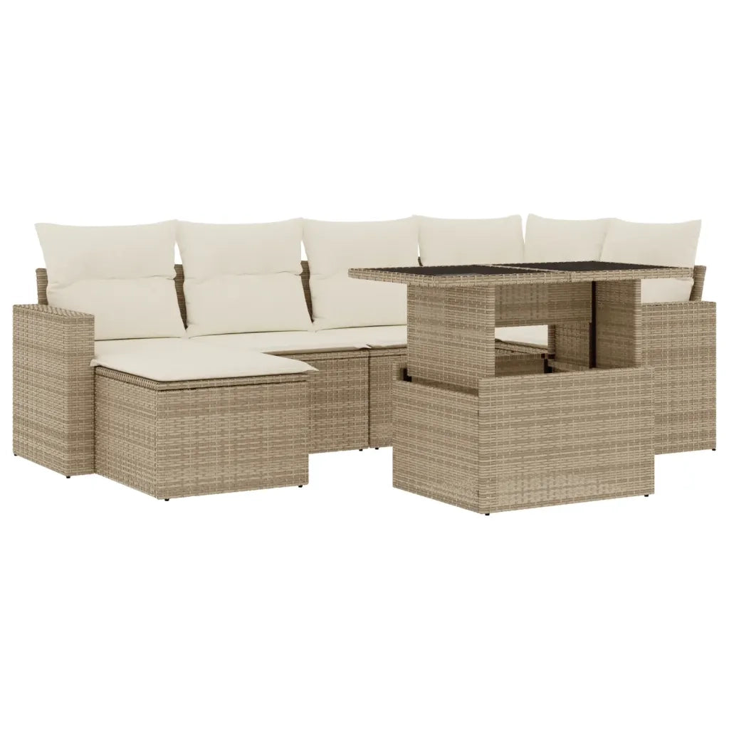 Set Divani da Giardino 7 pz con Cuscini Beige in Polyrattan
