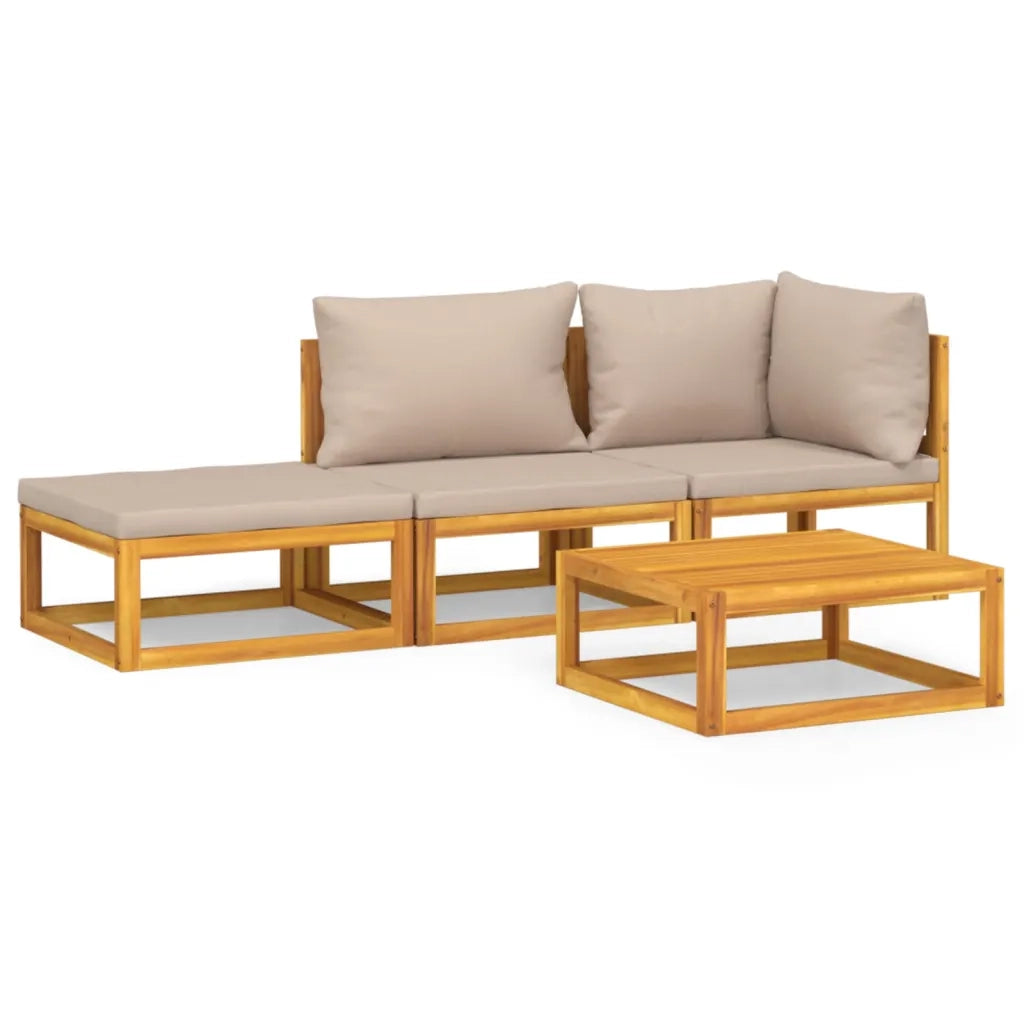 Set Salotto da Giardino 4pz con Cuscini Tortora Legno Massellocod mxl 76337