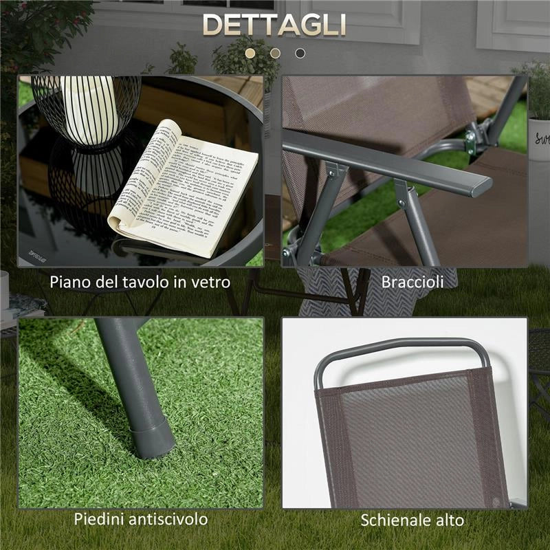 SET DA GIARDINO 3 PEZZI CON 2 SEDIE 53.5X64X93 CM E TAVOLINO DA CAFFÞ Ï45X50 CM, IN METALLO, MARRONE
