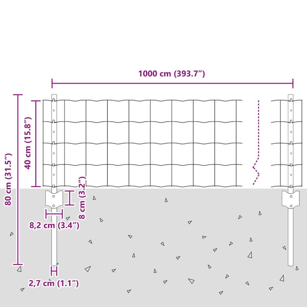 Recinzione Euro con 5 Post U Grigio 0.4x10 m Acciaio