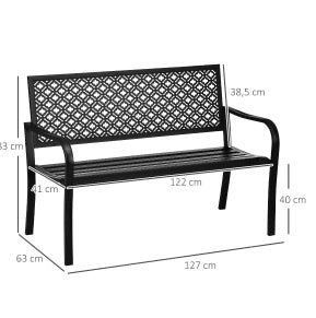 Panca da giardino 2 posti 127 x 63 x 83 cm in acciaio nero con schienale e braccioli