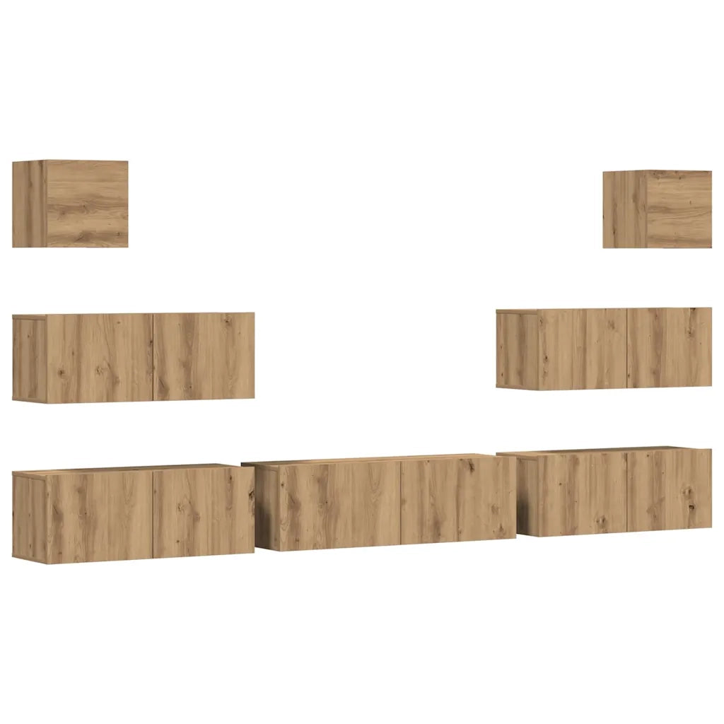 Set Mobile TV 7 pz Montato a Parete Rovere in Legno Multistrato 3329020