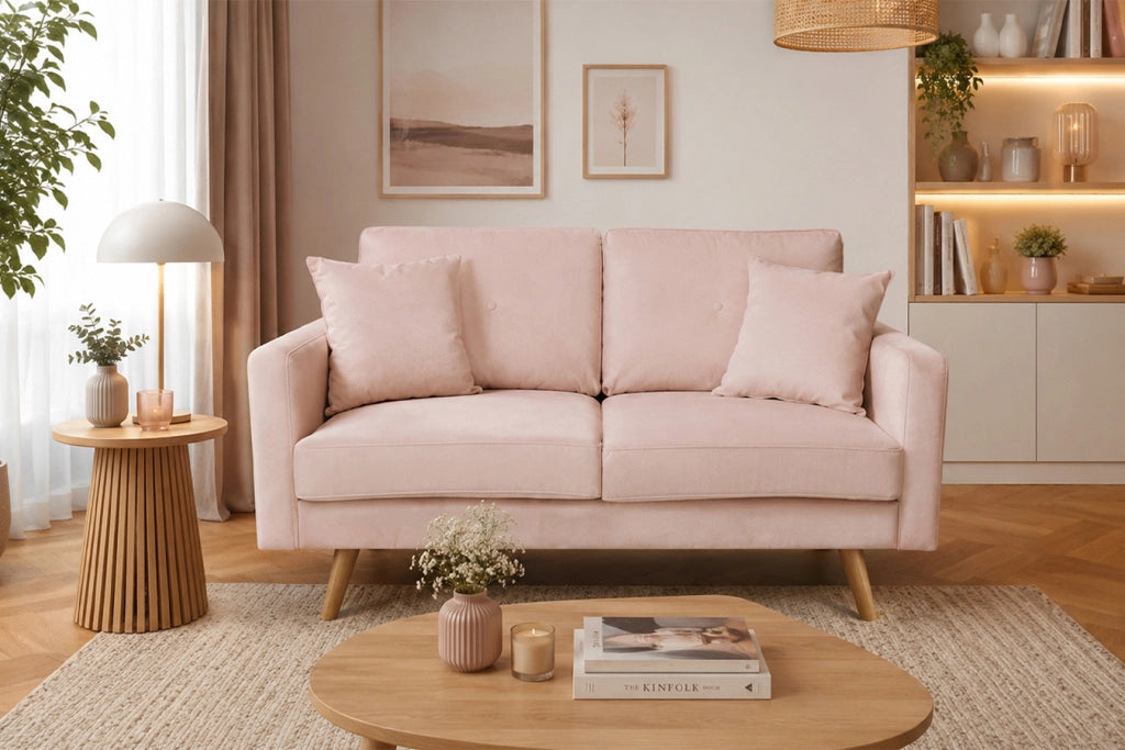 Divano 2 posti in velluto rosa piedi in legno - Chloe - DI2P-CH19VLT-PL