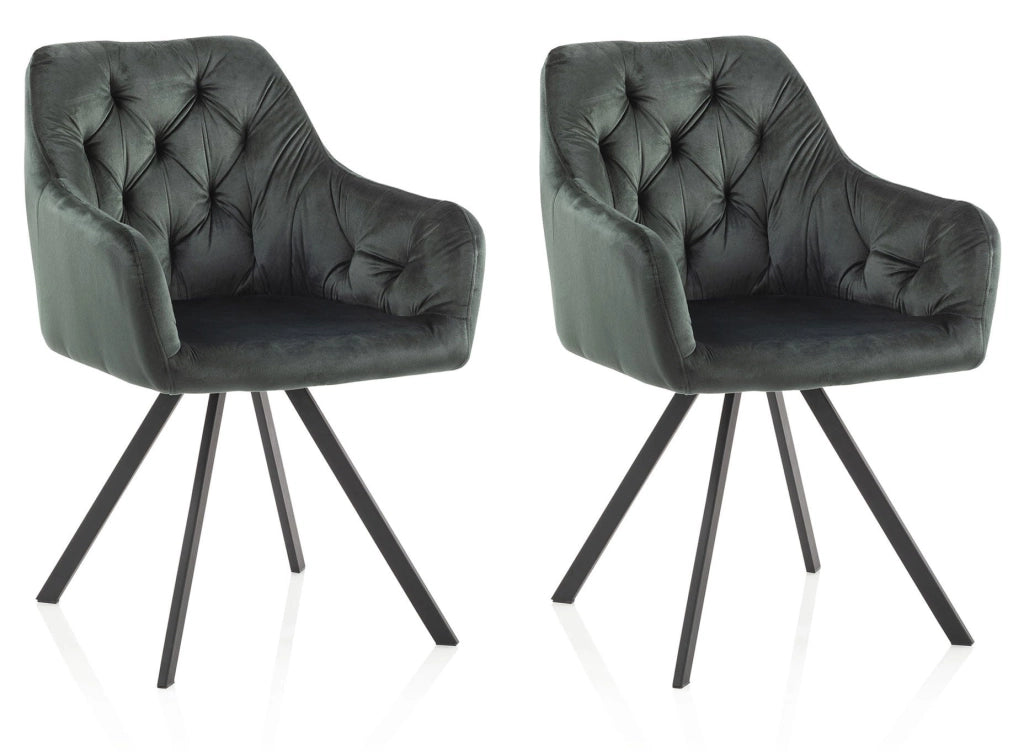 Set 2 Sedie Imbottite 58x57x84 cm in Velluto Verde