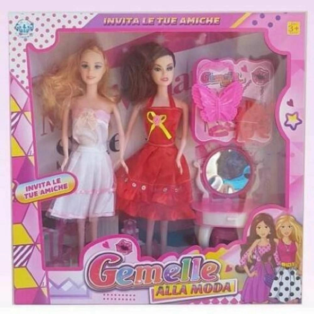 Trade Shop - Gemelle Alla Moda Bambole Con Accessori Giocattolo Gioco Bambina -