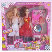 Trade Shop - Gemelle Alla Moda Bambole Con Accessori Giocattolo Gioco Bambina -