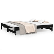 Letto da camera | Dormeuse Estraibile Nera 2x(90x200) cm Legno Massello di Pino