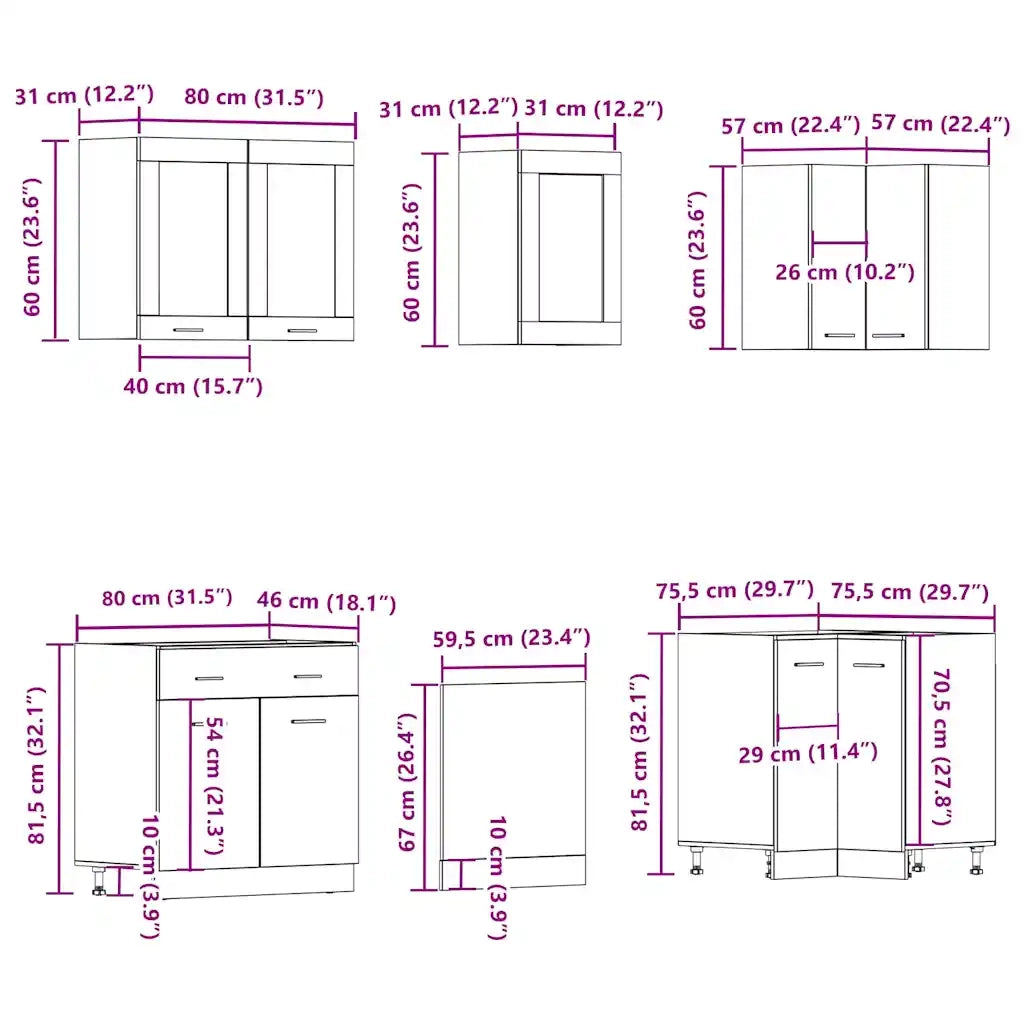 Set di Mobili da Cucina 11 pz Lyon Rovere Artigianale Truciolato 3328578