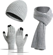 Set invernale tridimensionale per uomo e donna con cappello, sciarpa e guanti touchscreen imbottiti, calore intensificato per campeggiatori, escursionisti, ciclisti e sciatori - grigio chiaro - 38*28*4
