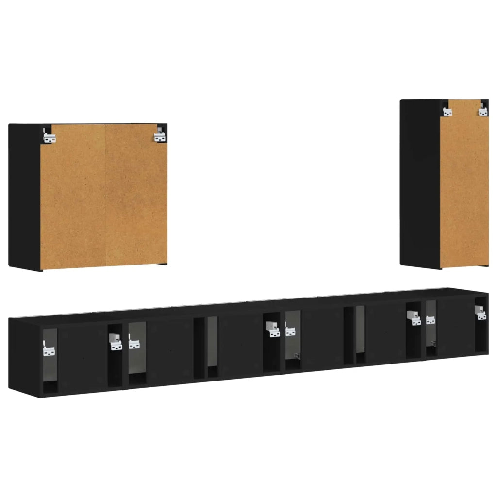 Set di Mobiletto da TV a Parete Montaggio a parete 6 pcs Nero 3408944