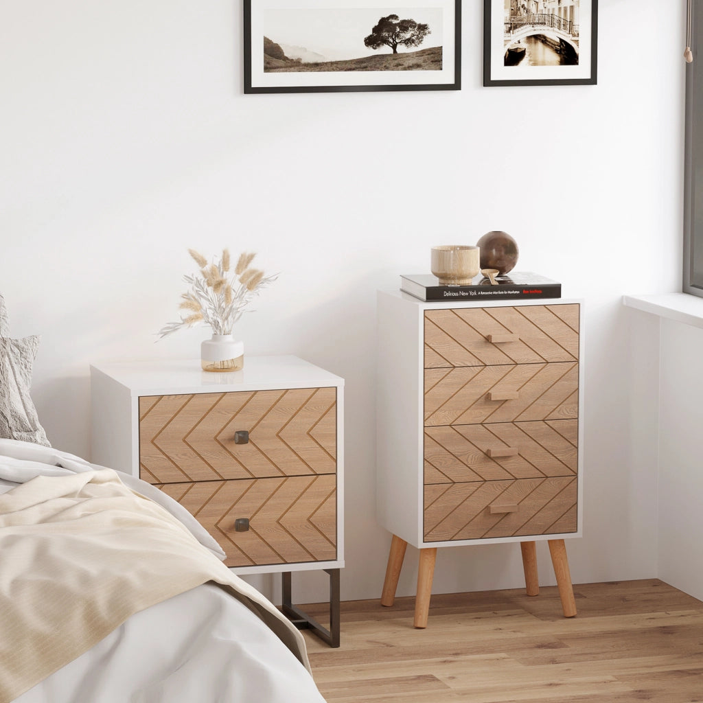 Comodino con 4 Cassetti ¨C Zephmum ¨C Legno Bianco 40x30x75 cm