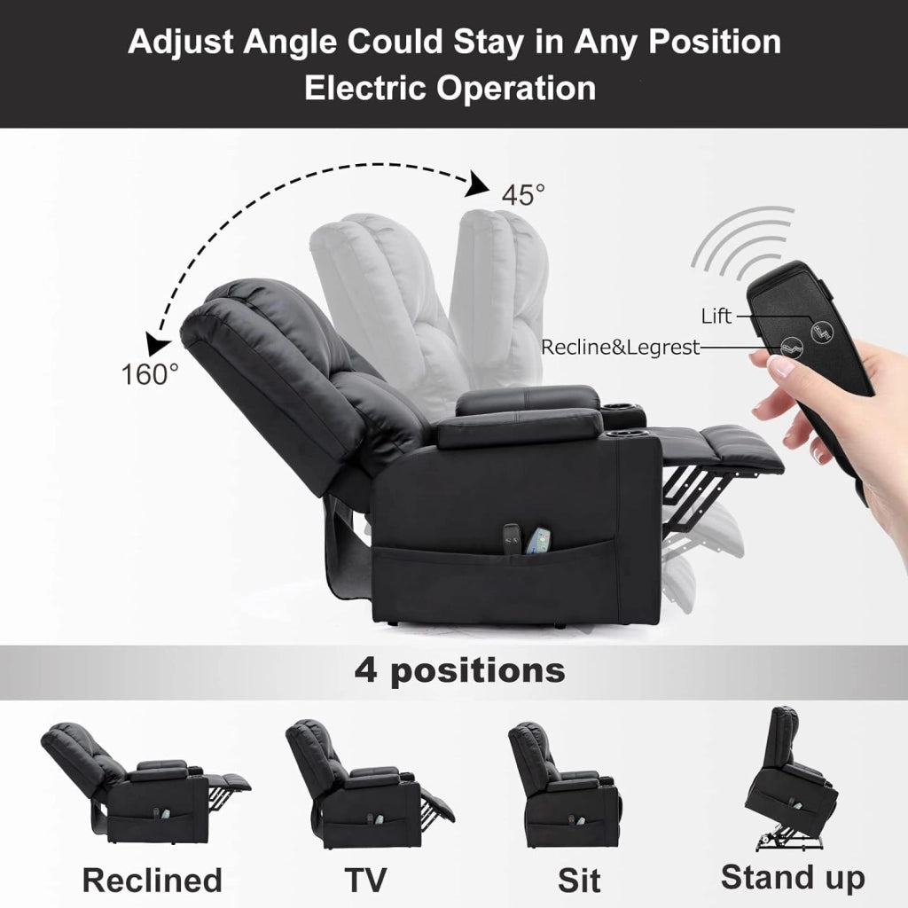 Poltrona Relax Reclinabile Poltrone Relax Elettriche Schienale Regolabile, Poggiapiedi Retrattile, con 2 Portabicchieri, Tasche Laterali, Supporto per Stare in Piedi, Pelle PU, Soggiorno, Came