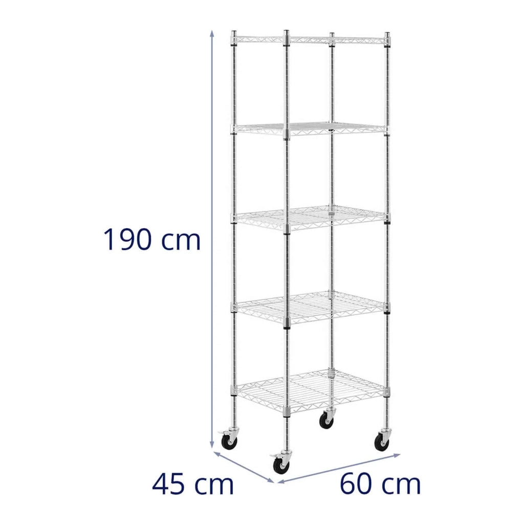 Scaffale in metallo 60 x 45 x 190 cm 50 kg 4 ruote scaffale autoportante scaffale portaoggetti in metallo 14_0005194