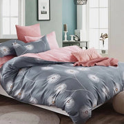 Set di lenzuola 135 x 200 cm - 4 pezzi - Rosa e Grigio - Coton - Inversibile con Disegno di Fiori - Chiusura a raccordo - Soffice e Respirante - Incluso 2 Paia di Cuscini 80 x 80 cm