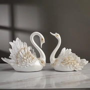ZLXHDL Ornamento di Cigno (Bianco Perla) – Decorazione da Tavola di Cera per Matrimoni, 23 cm | Decorazione Robusta per la Sala con Pietra di Cristallo