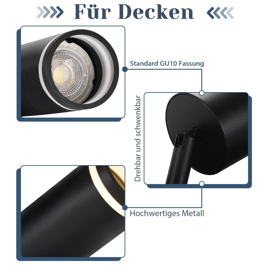 ZMH Faretto da soffitto neri 4 fiamme GU10 metallo per camera letto corridoio