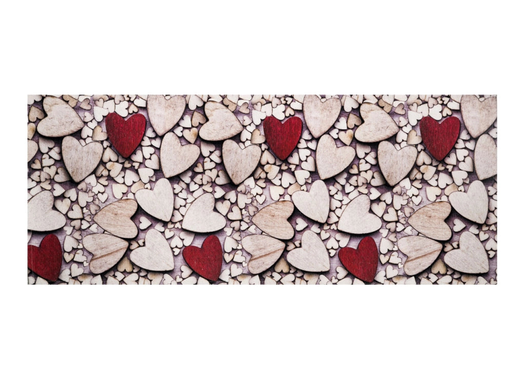 Tappeto Cucina Antiscivolo Stampa Digitale Emozioni Fantasie Shabby Cuori Fiori - 58x280 - Cuori legno