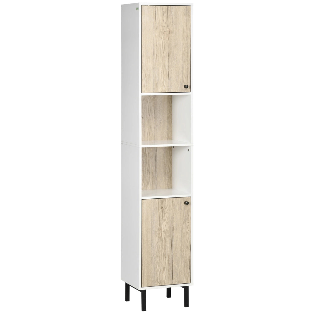 Colonna Bagno con Ante e Ripiani ¨C Zephmum ¨C Bianco e Rovere 31,5x30x169 cm