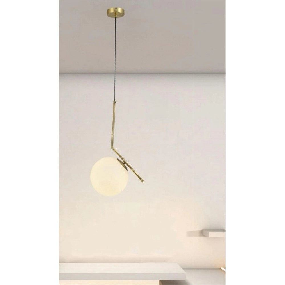 Trade Shop - Lampadario A Sospensione Attacco E27 Oro Con Sfera In Vetro Moderno Minimal 32828 -