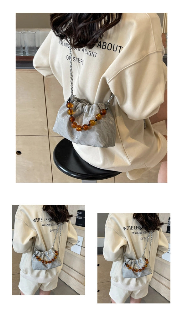 Borse a tracolla grandi e alla moda in vera pelle, colore argento.