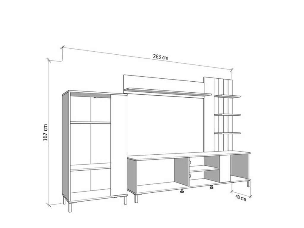 Mobile Soggiorno Caropepe, Parete Attrezzata Modulabile, 263x40x167h cm Marrone Rovere