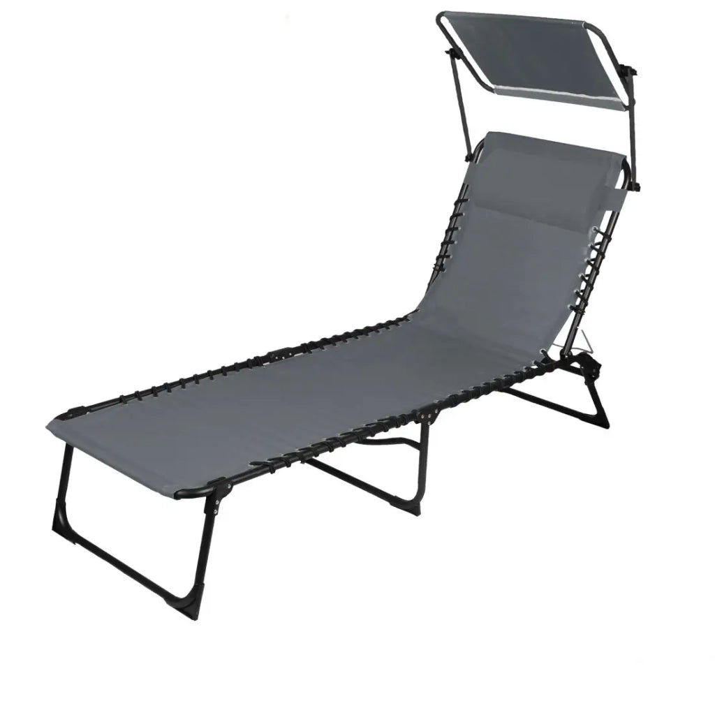 Lettino / Sdraio con parasole e cuscino colore grigio 187x85x56 cm