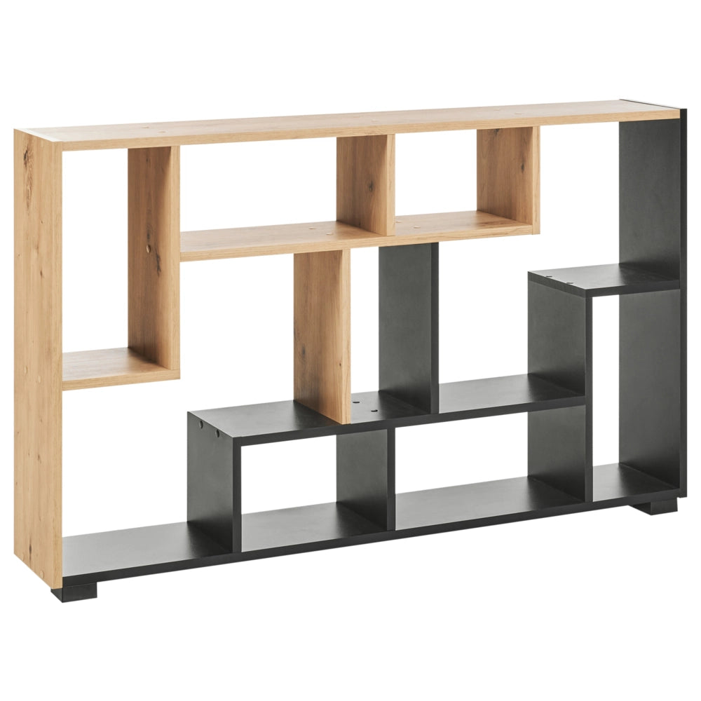 Libreria Industriale 9 Scaffali Legno chiaro e Struttura Nera con schienale aperto stile moderno