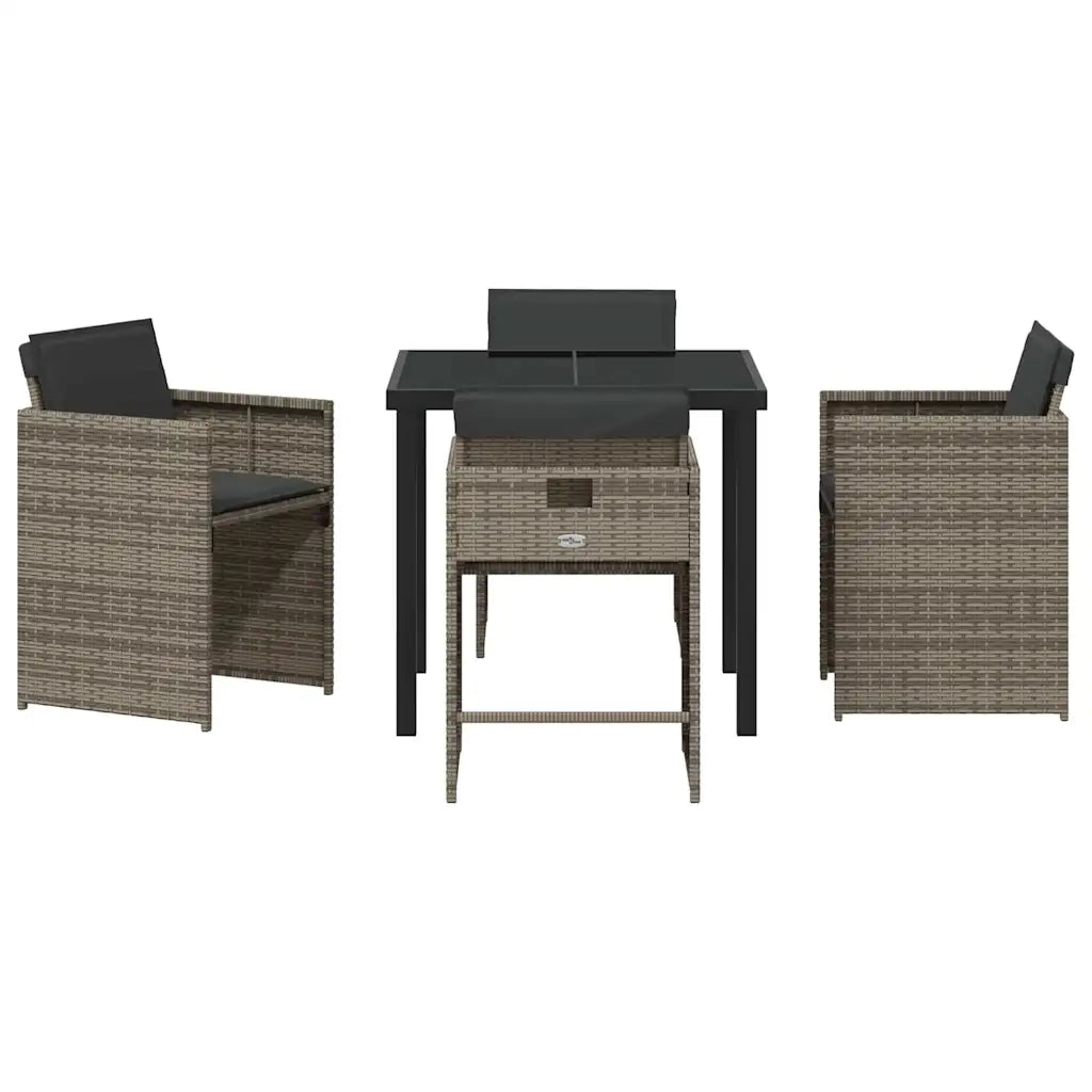 Set da Pranzo per Giardino con cuscino 5 pcs Grigio polyrattan