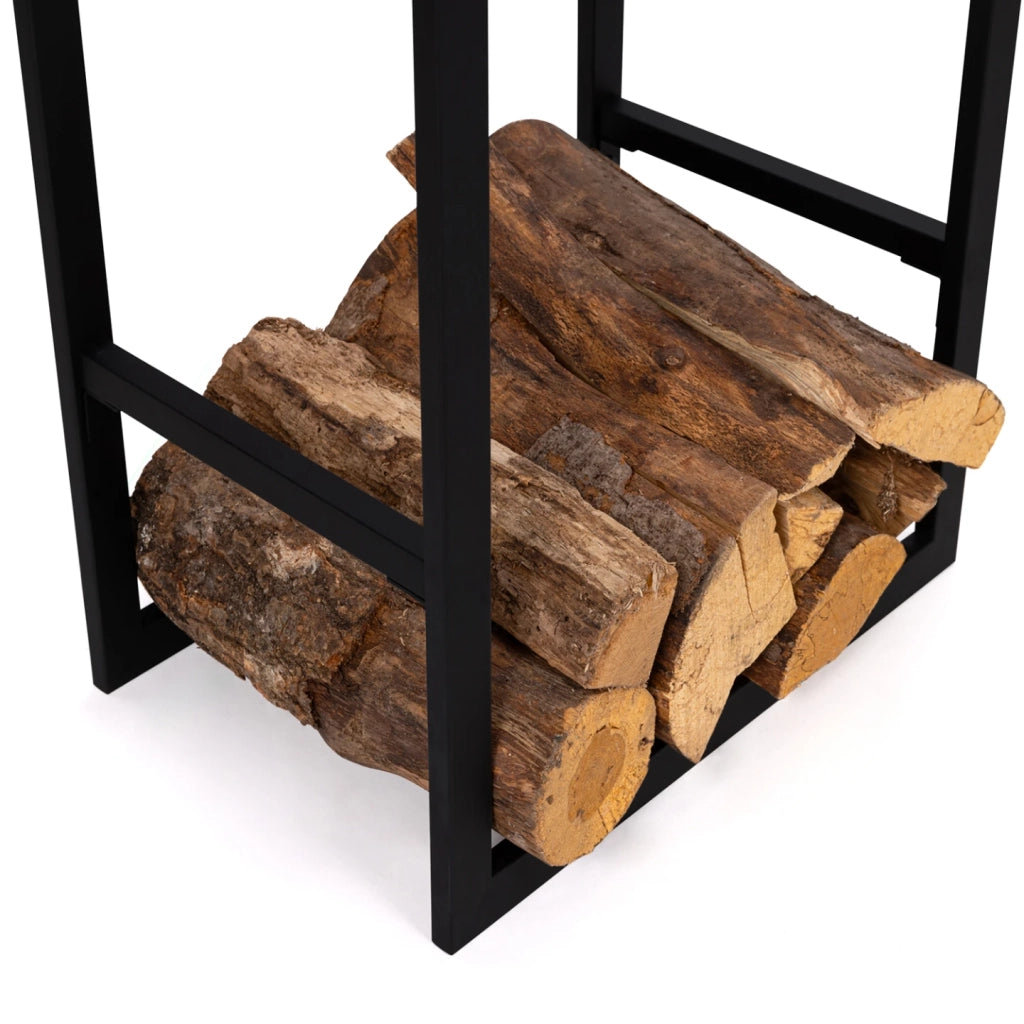 IDMarket - Portaceppi verticale in acciaio nero con ripiano H.170 CM per caminetti