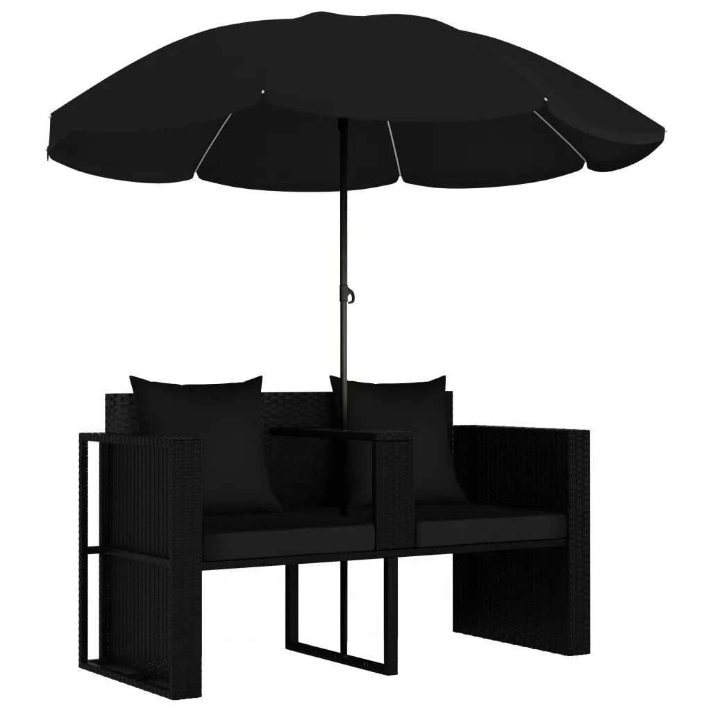 Lettino da Giardino con Ombrellone in Polyrattan Nero 47398