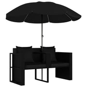 Lettino da Giardino con Ombrellone in Polyrattan Nero 47398