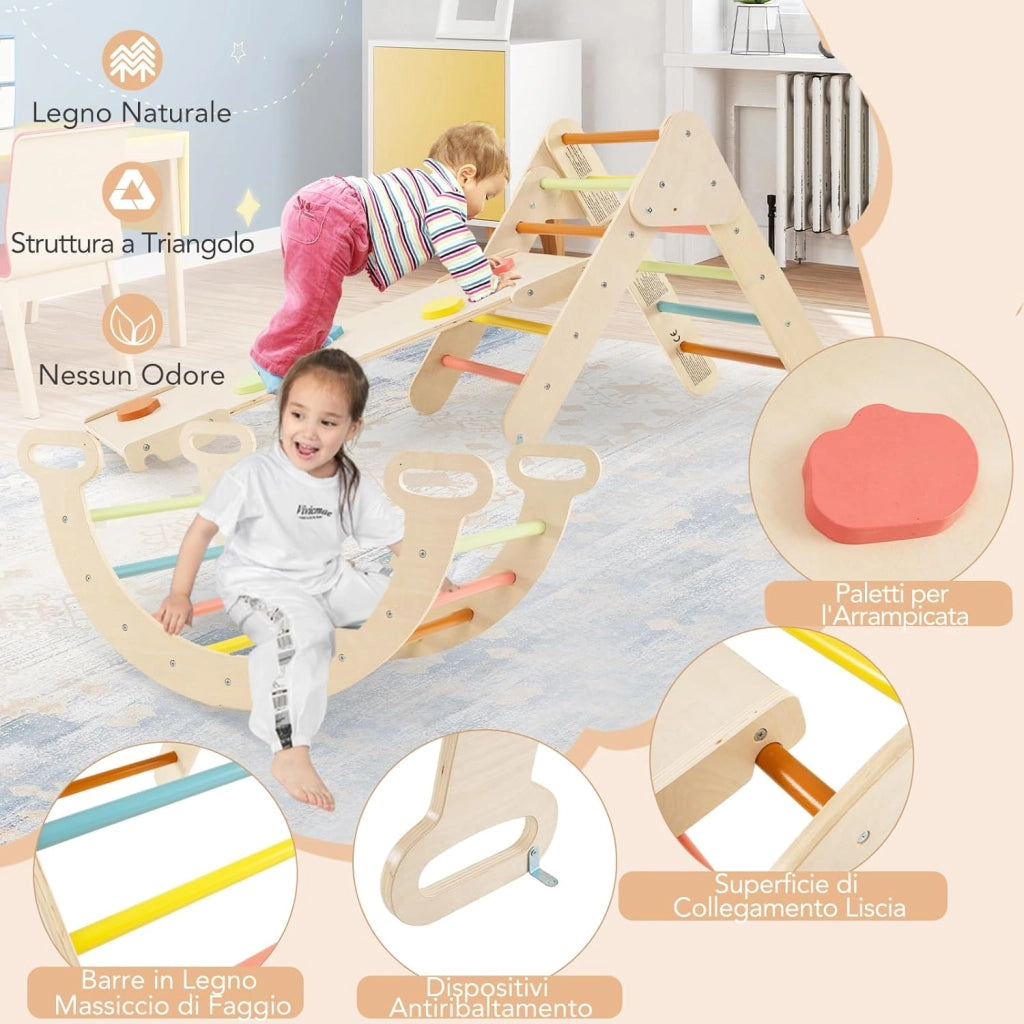 4 in 1 Set da Arrampicata per Bambini, Giocattoli da Arrampicata a Triangolo con Triangolo Arco e Salita, Ideale per Bambini 1 Anni + (Macaron)