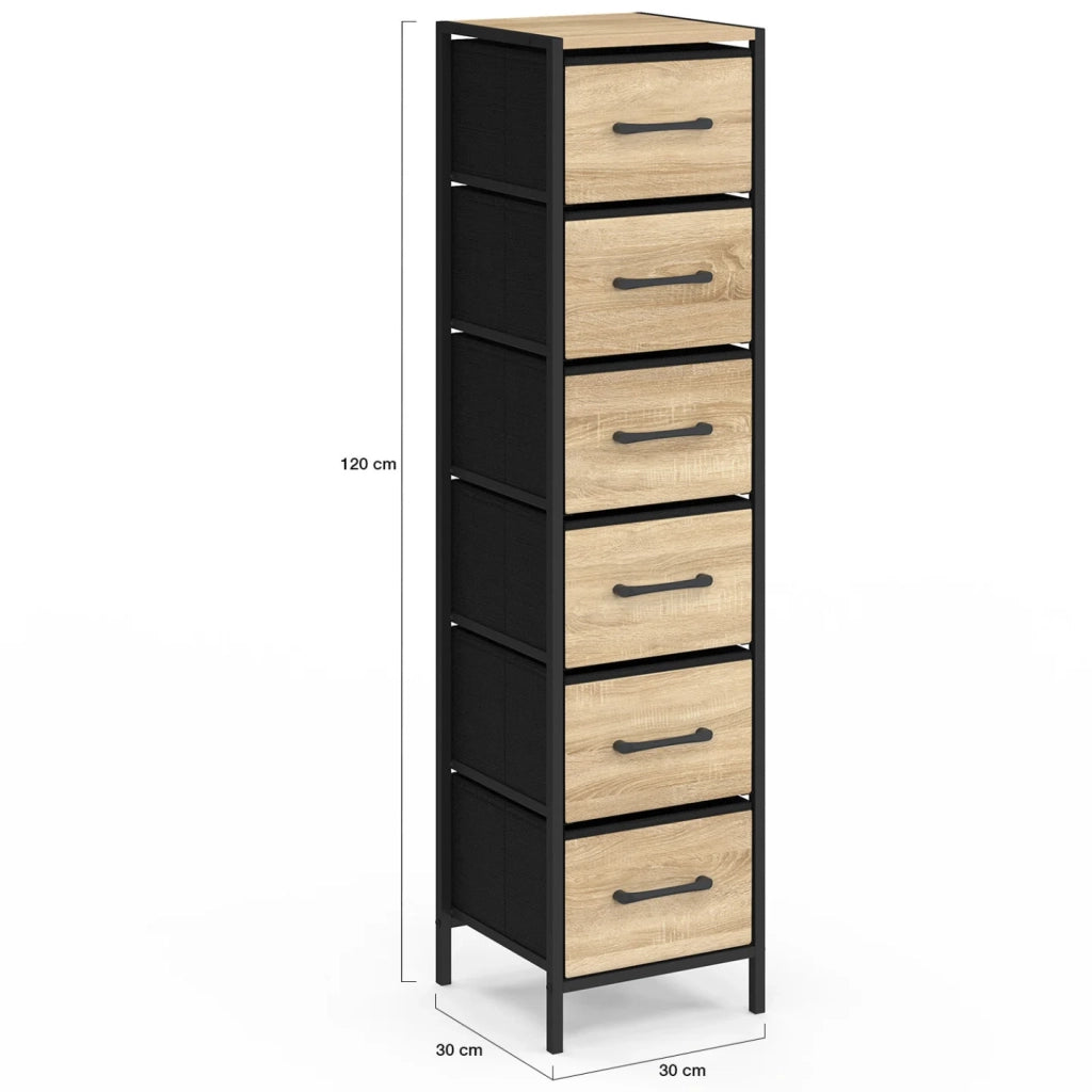 IDMarket - Mobile ausiliario a 6 cassetti UTAH 30 cm, cassettiera, mobile contenitore in stile industriale