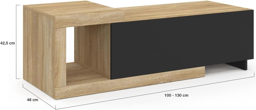 Tavolino allungabile rettangolare Raphael 100-130 cm 1 anta legno e nero
